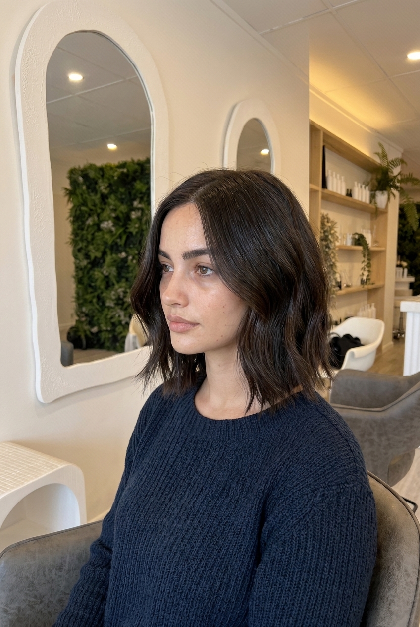 Dimensional dark brown bob